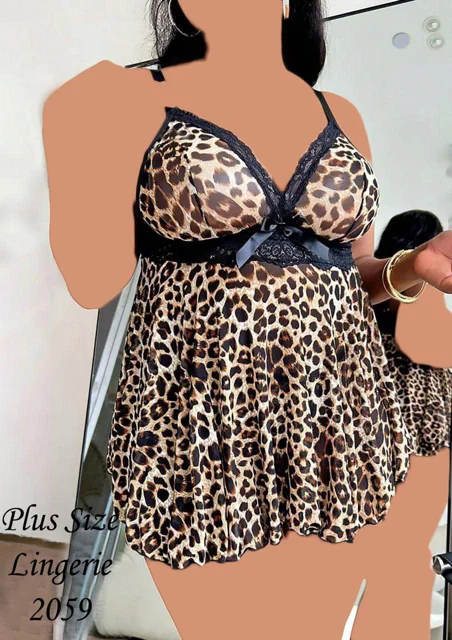 لباس خواب پلنگی سایز بزرگ ۲ تکه با شورت