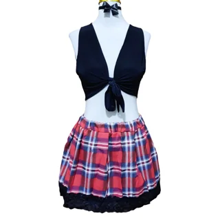 کاستوم دانش آموزی ۴ تکه با پاپیون و شورت فری سایز ۴۰ تا ۴۴ کد۱۴۵