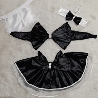 کاستوم خدمتکاری ۴تکه با پیشبند و گردنبند فری سایز ۳۶ تا ۴۰ کد۰۷۵