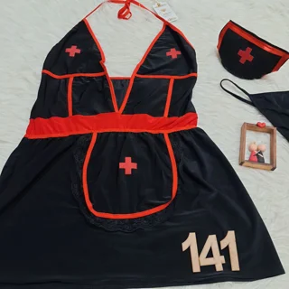 کاستوم پرستاری سایز بزرگ ۳ تکه با کلاه و شورت فری سایز ۴۶ تا ۵۰ کد۱۴۱