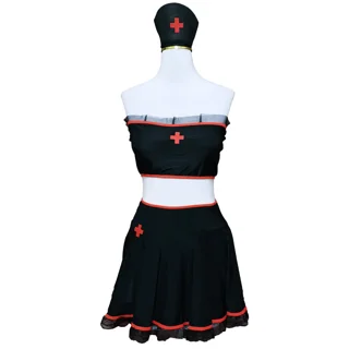 کاستوم پرستاری مشکی ۴ تکه با کلاه و مچ بند فری ۳۸ تا ۴۲ کد۱۰۸