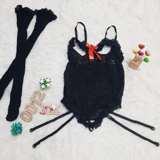 لباس خواب سینه باز و فاق باز ۲ تکه با جوراب فری سایز۳۸ تا ۴۲ کدL0012