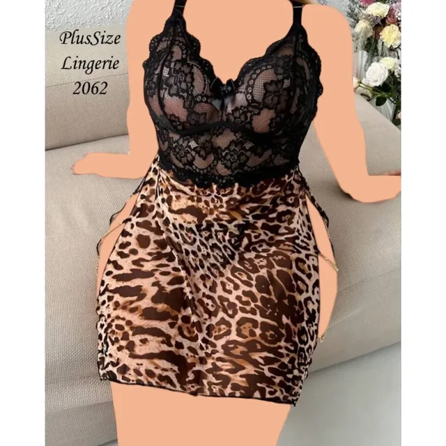 لباس خواب پلنگی سایز بزرگ دو تکه همراه با شورت